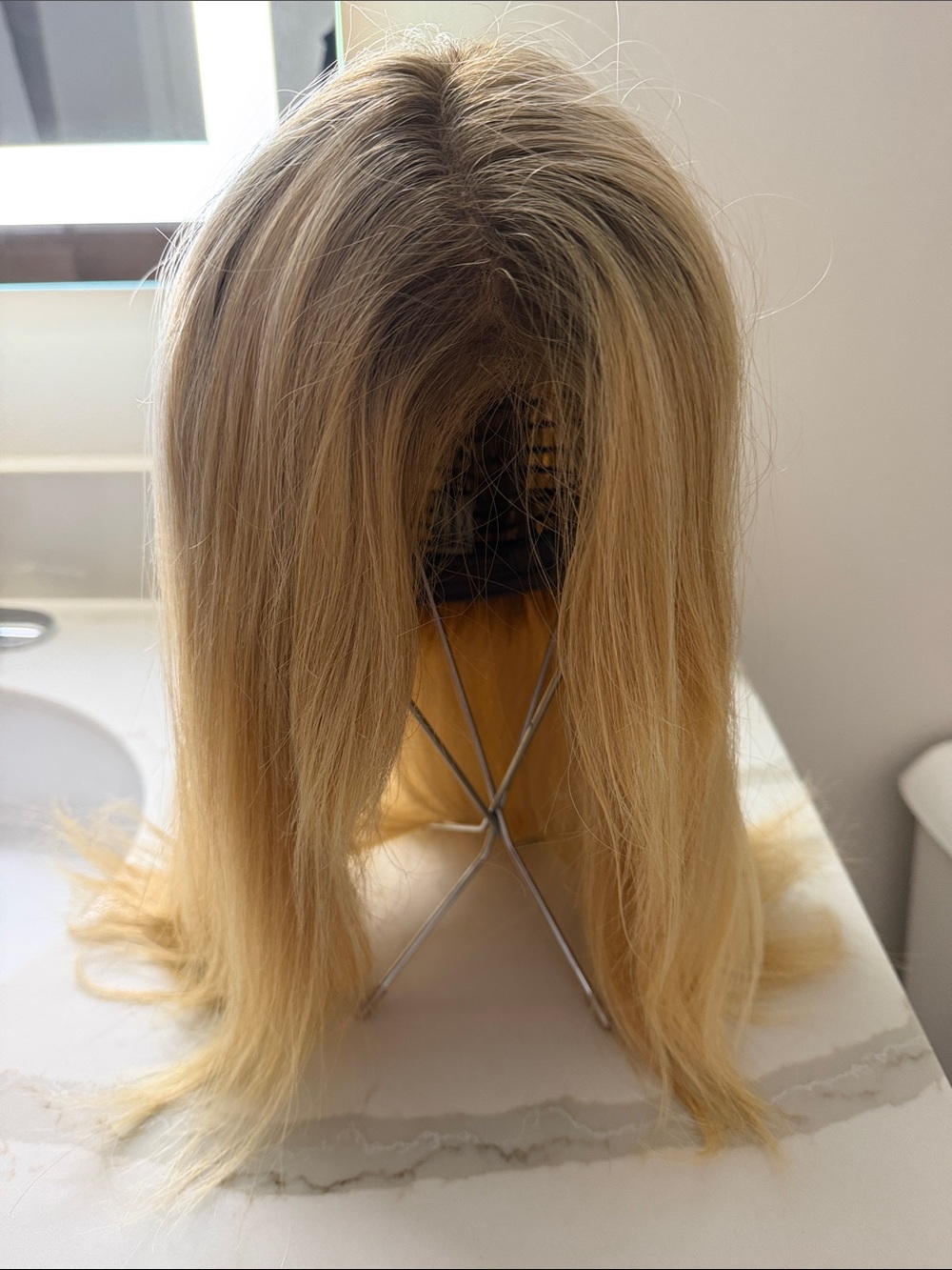 Light Blonde Women’s Straight Wig with Natural Root Shadow